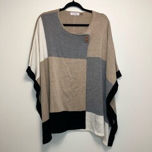 Calvin Klein Tan and Gray Oversized Boxy Poncho Layering Piece